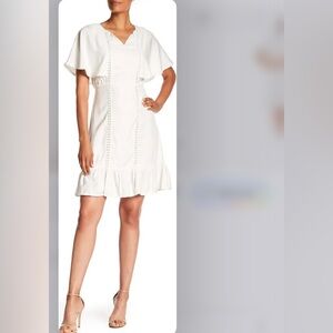 Bobeau White Mini Dress with Lace Trim